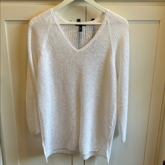 Eileen Fisher Women's White Open Knit V-Neck Long Sleeve Sweater Fisherman Large - Picture 13 of 13